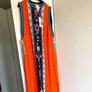 Adidas X MARY KATRANTZOU Vibrant Orange Maxi Dress with Black and Blue Accents